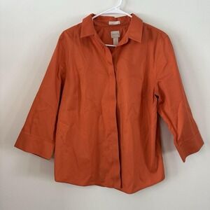 Chicos 4 No Iron Stretch Button Front Tunic Shirt Womens Plus 2XL Burnt Orange